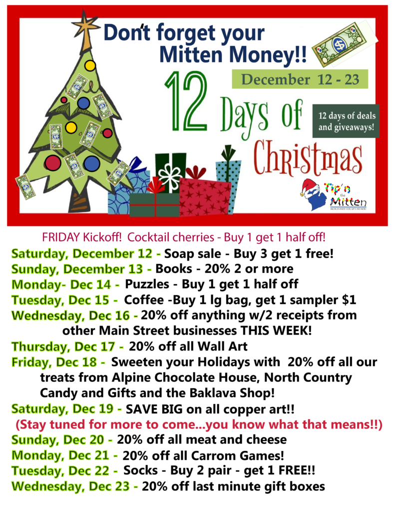 12 Days of Christmas Deals at Tip'n the Mitten